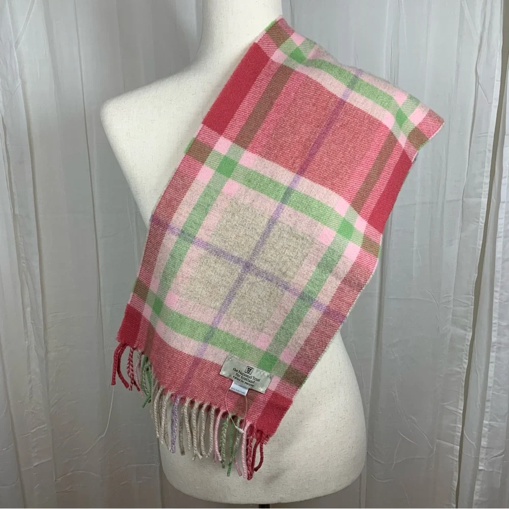 The‎ National Trust for Scotland 100% Lambswool Plaid Scarf Pink Green Lilac